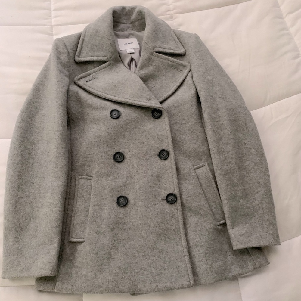 Soft Brushed Gray Wool Pea Coat